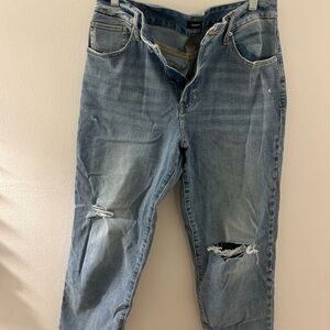 Express Women's Light Blue Ripped Boyfriend Jeans